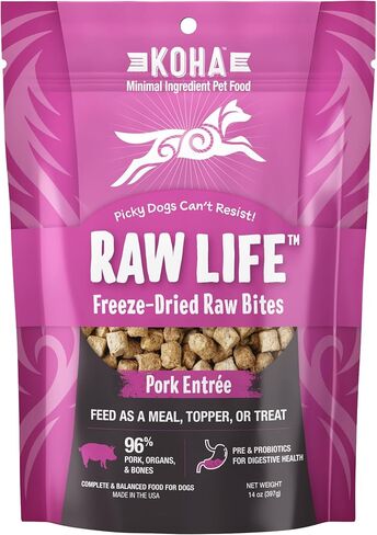 KOHA Raw Life Freeze-Dried Raw Bites Pork for Dogs, High Protein Meal, Topper, and Treat for Picky Eaters, 14oz Bag in Saudi Arabia