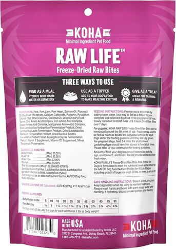 KOHA Raw Life Freeze-Dried Raw Bites Pork for Dogs, High Protein Meal, Topper, and Treat for Picky Eaters, 14oz Bag in Saudi Arabia