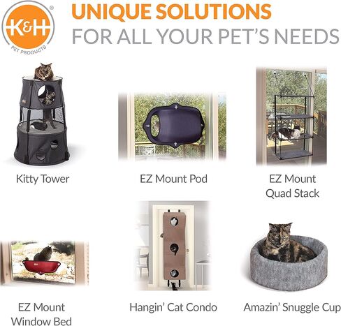 K&H PET Products سرير للقطط بعتبة النافذة، أرجوحة نافذة للقطط، مجثم نافذة للقطط قوي للقطط الكبيرة، سرير نافذة للقطط، أثاث للقطط، أرجوحة للقطط لنافذة قطط، رف للقطط - رمادي رباعي المكدس in Kuwait