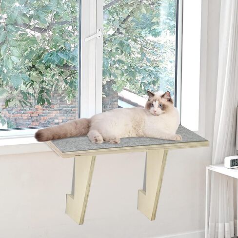 Cat Window Perch Wooden Cat Hammock for Window, Pet Cat Bed Shelves for Window Sill, Window Perch Seat for Indoor Cats, Cat Shelves Window Bed with Plush Covered No Drilling No Suction Cup in Kuwait