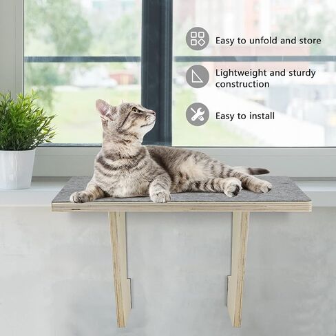 Cat Window Perch Wooden Cat Hammock for Window, Pet Cat Bed Shelves for Window Sill, Window Perch Seat for Indoor Cats, Cat Shelves Window Bed with Plush Covered No Drilling No Suction Cup in Kuwait