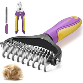 Faveetie Pet Grooming Brush - Double Sided Shedding Dematting Undercoat Rake Comb - Deshedding Brush for Dogs and Cats, Mats & Tangles Removing, Pet Nail Clippers Grooming Tool 3 PCS kit, Extra Wide in Kuwait