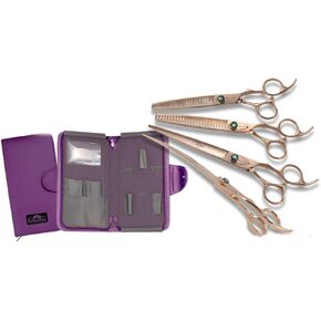 كينشي مقصات حلاقة فاخرة بلون ذهبي وردي لجميع السلالات (مجموعة من 4 قطع مقاس 7 انش) in Kuwait