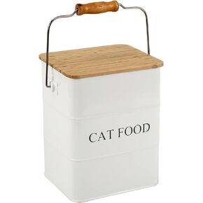 Bird Seeds storage container, Metal food tin for Birds, pet snacks Canisters with wooden lid/handle/sevice scoop,hold 5-6 lbs