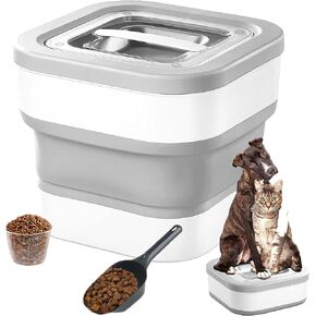 حاوية تخزين طعام الكلاب سعة 13 رطلًا من جيففو، حاوية طعام الحيوانات الأليفة قابلة للطي مع غطاء منزلق، حاويات طعام الكلاب مع مغرفة طعام جاف للقطط ومعظم الحيوانات الأليفة، رمادي 10-13 رطل in Kuwait