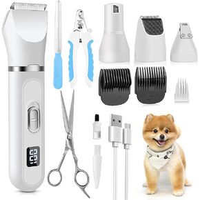 ار سي بلاجا مجموعة تشذيب شعر الكلاب مع شاشة LED، اداة تشذيب مخالب منخفضة الضوضاء - قابلة لاعادة الشحن - ماكينة حلاقة اظافر هادئة لاسلكية للكلاب والقطط والحيوانات الاليفة الاخرى in Kuwait