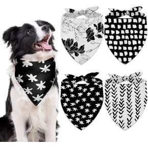 AnyDesign 4 Pack Dog Bandanas Black White Reversible Triangle Dog Bibs Geometry Pattern Adjustable Pet Neckerchief Dog Scarf for Small Medium Large Pet Cat Dog Costume Accessories in Kuwait