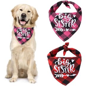 Rose Red and Lake Blue Plaid Dog Bandana Scarf, 2 Packs Soft Cotton Big Sister Dog Bandana Adjustable Triangle Pet Scarf for Small Medium Dogs Pets in Kuwait
