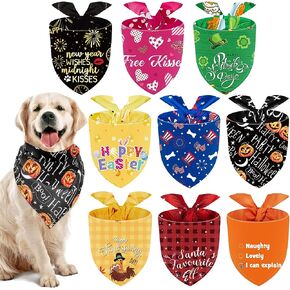 9 Pieces Holiday Dog Bandanas Halloween Dog Bandanas Thanksgiving Christmas Dog Handkerchief Adjustable Large Pet Scarf Washable Dog Scarves for Dog Costume Supply (Cute Pattern)