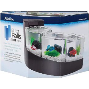 Aqueon Betta Falls Aquarium with Black & White, Blue, and Pink Betta Beads Bundle