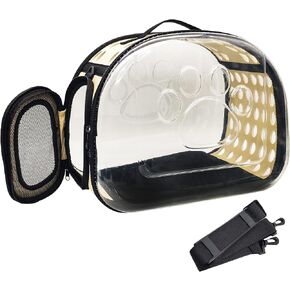 BNOSDM Transparent Cat Carrier Portable Small Cat Carried Bag Foldable Soft-Sided Pet Carriers for Kitten Small Dog Travel Hiking Walking & Outdoor Use(Apricot)