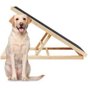 ExiBryony Pet Ramp Large Size-Portable Folding Nonslip Wooden Ramp for Dogs & Cats Up to 100 Lbs 40"Long and Height Adjustable from 13.8"to 21.7",Suit for Indoor Outdoor Bed Couch Car Use in Kuwait