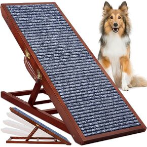 منحدر للكلاب للسرير، سلالم خشبية صلبة قابلة للتعديل بطول 45 بوصة للحيوانات الأليفة وسلالم للكلاب غير قابلة للانزلاق وقابلة للطي مع سجادة للأريكة والسيارات الداخلية والخارجية والحيوانات الأليفة الصغيرة والمتوسطة والكبيرة يصل وزنها إلى 220 رطلاً - الارتفاع  in Kuwait