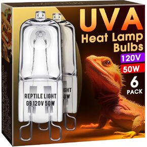 مصباح الحرارة للزواحف، ضوء تشمس Briignite UVA للزواحف 50 وات، لمبة الحرارة الهالوجين G9 وتركيبات إضاءة الزواحف القبة، عاكس ألومنيوم، مصباح حراري قابل للتعتيم لسلحفاة الدجاج وأفعى أبو بريص السحلية، عبوتان