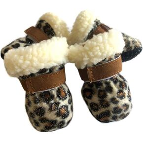 Warm Small Dog Snow Boots Waterproof Suede Puppy Cat Booties Anti-Skid Pet Winter Shoes Leopard #1 in Saudi Arabia