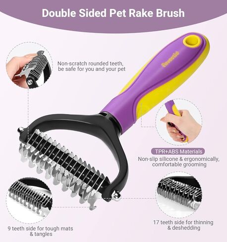 Faveetie Pet Grooming Brush - Double Sided Shedding Dematting Undercoat Rake Comb - Deshedding Brush for Dogs and Cats, Mats & Tangles Removing, Pet Nail Clippers Grooming Tool 3 PCS kit, Extra Wide in Kuwait