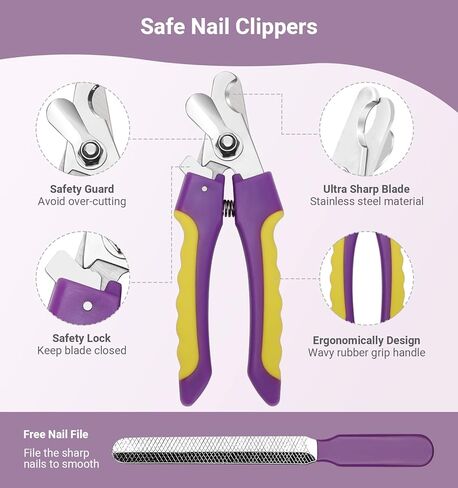 Faveetie Pet Grooming Brush - Double Sided Shedding Dematting Undercoat Rake Comb - Deshedding Brush for Dogs and Cats, Mats & Tangles Removing, Pet Nail Clippers Grooming Tool 3 PCS kit, Extra Wide in Kuwait