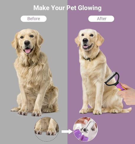 Faveetie Pet Grooming Brush - Double Sided Shedding Dematting Undercoat Rake Comb - Deshedding Brush for Dogs and Cats, Mats & Tangles Removing, Pet Nail Clippers Grooming Tool 3 PCS kit, Extra Wide in Kuwait