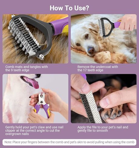 Faveetie Pet Grooming Brush - Double Sided Shedding Dematting Undercoat Rake Comb - Deshedding Brush for Dogs and Cats, Mats & Tangles Removing, Pet Nail Clippers Grooming Tool 3 PCS kit, Extra Wide in Kuwait