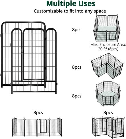 PawGiant Dog Fence Playpen 24"/32"/40" Indoor Outdoor for Small/Medium/Large Dogs, Metal Pet Puppy Cat Exercise Fencing Gate Crate Cage Outside RV, Camping, Yard, Garden in Saudi Arabia