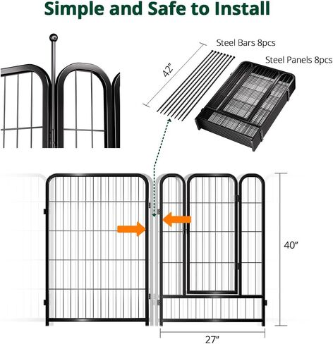 PawGiant Dog Fence Playpen 24"/32"/40" Indoor Outdoor for Small/Medium/Large Dogs, Metal Pet Puppy Cat Exercise Fencing Gate Crate Cage Outside RV, Camping, Yard, Garden in Saudi Arabia