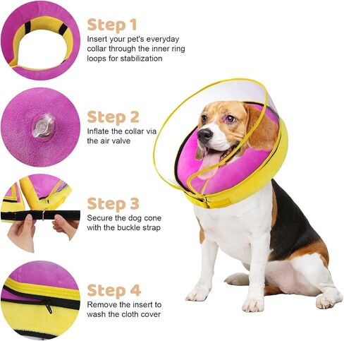 Jspupifip Inflatable Dog Cone Collar,Recovery Collar Protective Collar wtih Enhanced Anti-Licking,Adjustable Soft E-Collar After Surgery for Dog and Cat(Purple,M+,Neck:11-13 in) in Saudi Arabia