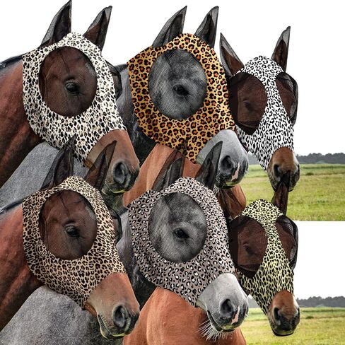 Chunful 6 Pcs Horse Fly Masks with Ears Smooth and Comfortable Cashel Mesh Fly Mask Elasticity Breathability UV Protection Horse Face Covering for Riding Supplies(Tie Dye,Large) in Kuwait