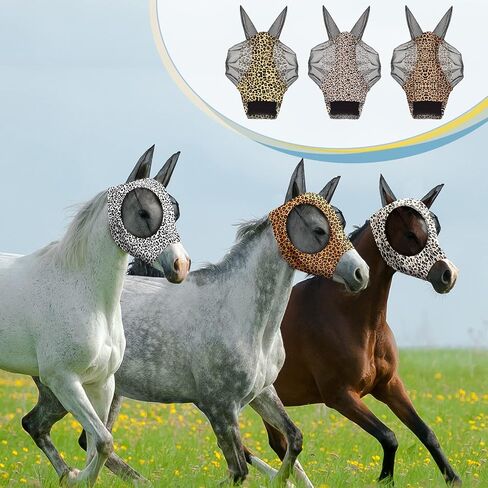 Chunful 6 Pcs Horse Fly Masks with Ears Smooth and Comfortable Cashel Mesh Fly Mask Elasticity Breathability UV Protection Horse Face Covering for Riding Supplies(Tie Dye,Large) in Kuwait