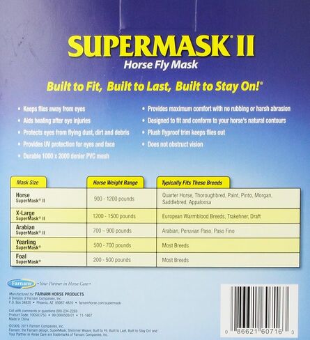 Farnam SuperMask II Shimmer Weave Mesh Horse Fly Mask Without Ears, Eye Protection from Insect Pests, Soft Silver Mesh with Black Plush Trim, Horse Size in Kuwait