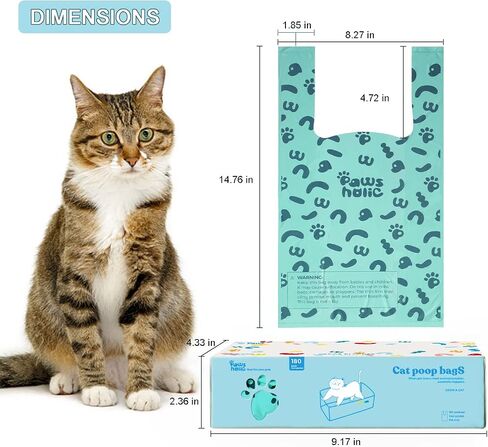 Cat Poop Odor Sealing Bag - PAWSHOLIC Cat Waste Litter Tie Bags with Handle, Blue Cornstarch Leak Proof Disposal Eco Friendly Poop Pick Up Bag (180PCS/Box, Lavender) in Kuwait