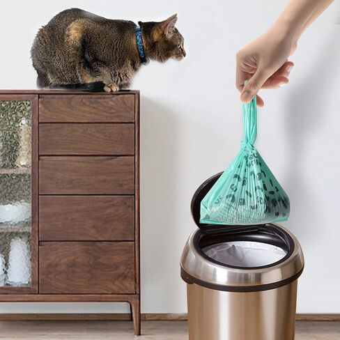 Cat Poop Odor Sealing Bag - PAWSHOLIC Cat Waste Litter Tie Bags with Handle, Blue Cornstarch Leak Proof Disposal Eco Friendly Poop Pick Up Bag (180PCS/Box, Lavender) in Kuwait