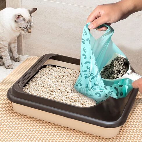 Cat Poop Odor Sealing Bag - PAWSHOLIC Cat Waste Litter Tie Bags with Handle, Blue Cornstarch Leak Proof Disposal Eco Friendly Poop Pick Up Bag (180PCS/Box, Lavender) in Kuwait