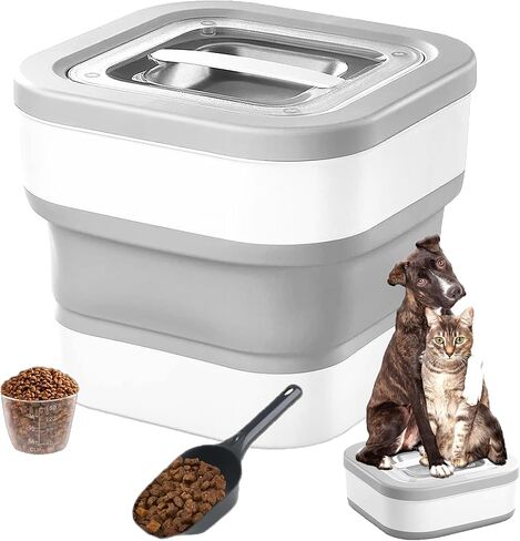 حاوية تخزين طعام الكلاب سعة 13 رطلًا من جيففو، حاوية طعام الحيوانات الأليفة قابلة للطي مع غطاء منزلق، حاويات طعام الكلاب مع مغرفة طعام جاف للقطط ومعظم الحيوانات الأليفة، رمادي 10-13 رطل in Kuwait