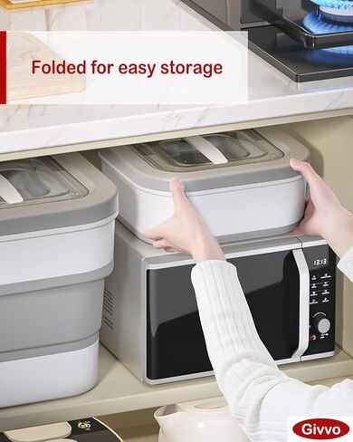 حاوية تخزين طعام الكلاب سعة 13 رطلًا من جيففو، حاوية طعام الحيوانات الأليفة قابلة للطي مع غطاء منزلق، حاويات طعام الكلاب مع مغرفة طعام جاف للقطط ومعظم الحيوانات الأليفة، رمادي 10-13 رطل in Kuwait