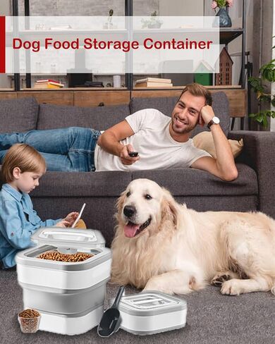 حاوية تخزين طعام الكلاب سعة 13 رطلًا من جيففو، حاوية طعام الحيوانات الأليفة قابلة للطي مع غطاء منزلق، حاويات طعام الكلاب مع مغرفة طعام جاف للقطط ومعظم الحيوانات الأليفة، رمادي 10-13 رطل in Kuwait