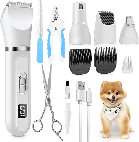 ار سي بلاجا مجموعة تشذيب شعر الكلاب مع شاشة LED، اداة تشذيب مخالب منخفضة الضوضاء - قابلة لاعادة الشحن - ماكينة حلاقة اظافر هادئة لاسلكية للكلاب والقطط والحيوانات الاليفة الاخرى in Kuwait