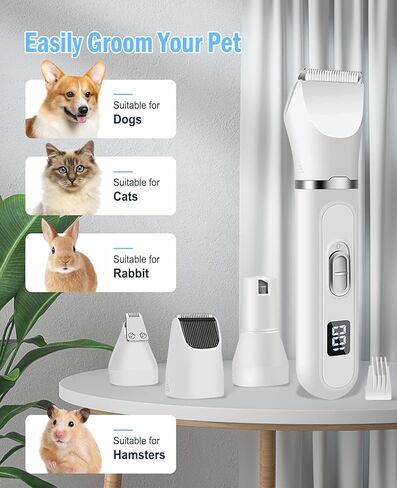 ار سي بلاجا مجموعة تشذيب شعر الكلاب مع شاشة LED، اداة تشذيب مخالب منخفضة الضوضاء - قابلة لاعادة الشحن - ماكينة حلاقة اظافر هادئة لاسلكية للكلاب والقطط والحيوانات الاليفة الاخرى in Kuwait