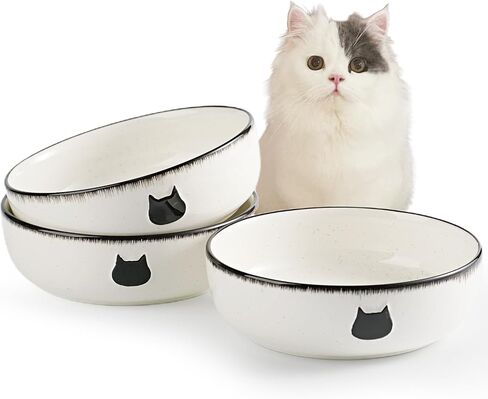 Getstar Cat Bowls, Ceramic Cat Food Bowl Set of 3, Shallow Cat Dishes for Food and Water, 5.5" Whisker-Friendly Cat Feeding Bowls in Kuwait