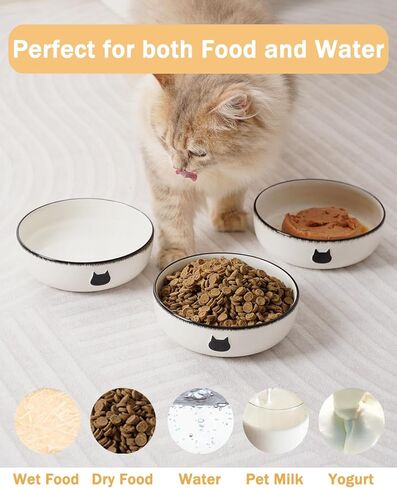 Getstar Cat Bowls, Ceramic Cat Food Bowl Set of 3, Shallow Cat Dishes for Food and Water, 5.5" Whisker-Friendly Cat Feeding Bowls in Kuwait