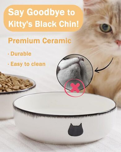 Getstar Cat Bowls, Ceramic Cat Food Bowl Set of 3, Shallow Cat Dishes for Food and Water, 5.5" Whisker-Friendly Cat Feeding Bowls in Kuwait