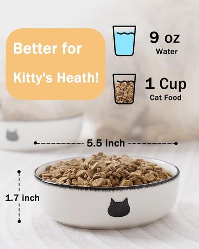 Getstar Cat Bowls, Ceramic Cat Food Bowl Set of 3, Shallow Cat Dishes for Food and Water, 5.5" Whisker-Friendly Cat Feeding Bowls in Kuwait