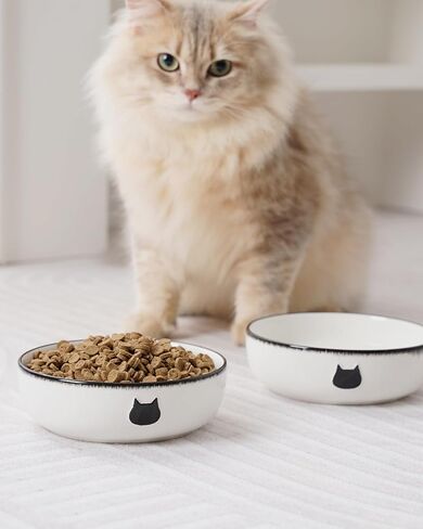 Getstar Cat Bowls, Ceramic Cat Food Bowl Set of 3, Shallow Cat Dishes for Food and Water, 5.5" Whisker-Friendly Cat Feeding Bowls in Kuwait