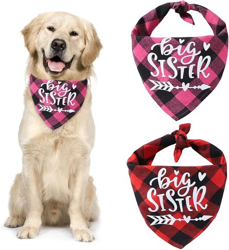 Rose Red and Lake Blue Plaid Dog Bandana Scarf, 2 Packs Soft Cotton Big Sister Dog Bandana Adjustable Triangle Pet Scarf for Small Medium Dogs Pets in Saudi Arabia