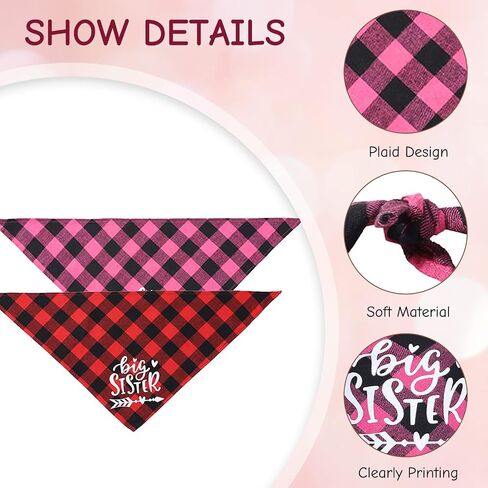 Rose Red and Lake Blue Plaid Dog Bandana Scarf, 2 Packs Soft Cotton Big Sister Dog Bandana Adjustable Triangle Pet Scarf for Small Medium Dogs Pets in Saudi Arabia