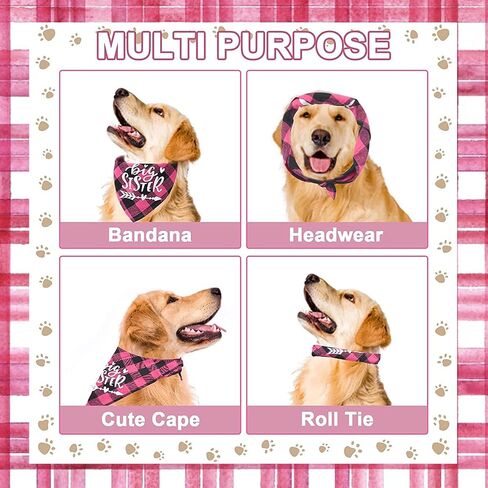 Rose Red and Lake Blue Plaid Dog Bandana Scarf, 2 Packs Soft Cotton Big Sister Dog Bandana Adjustable Triangle Pet Scarf for Small Medium Dogs Pets in Saudi Arabia