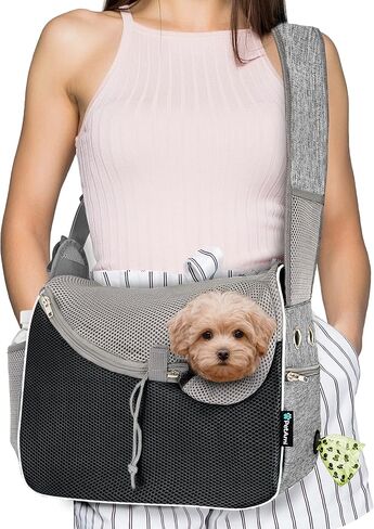 PetAmi Small Dog Sling Carrier, Soft-Sided Crossbody Puppy Carrying Purse Bag, Adjustable Sling Pet Pouch to Wear Medium Dog Cat Travel, Dog Bag for Traveling, Breathable, Poop Bag Dispenser, Black in Saudi Arabia
