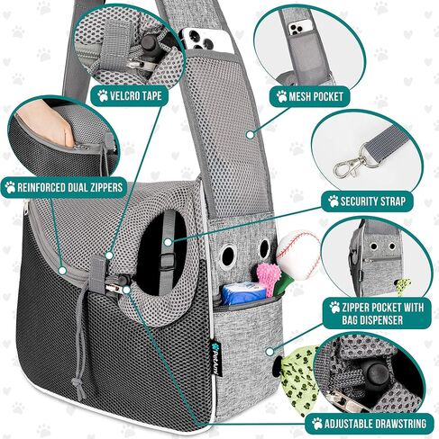 PetAmi Small Dog Sling Carrier, Soft-Sided Crossbody Puppy Carrying Purse Bag, Adjustable Sling Pet Pouch to Wear Medium Dog Cat Travel, Dog Bag for Traveling, Breathable, Poop Bag Dispenser, Black in Saudi Arabia
