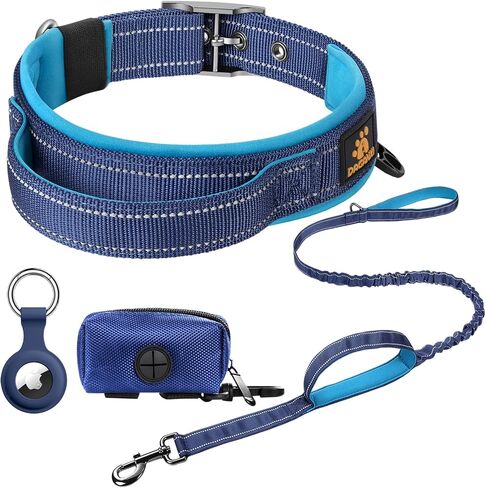 DAGANXI Dog Collar Adjustable Soft Neoprene Padded Breathable Reflective Strip Nylon Collar for Small Medium Large Dogs, with Airtags Case and Dog Poop Bags Dispenser (Large, Red/Black) in Kuwait