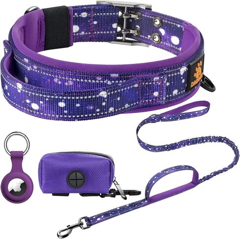 DAGANXI Dog Collar Adjustable Soft Neoprene Padded Breathable Reflective Strip Nylon Collar for Small Medium Large Dogs, with Airtags Case and Dog Poop Bags Dispenser (Large, Red/Black) in Kuwait
