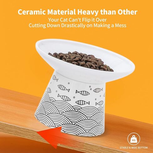 6.25 Inch Extra Wide Elevated Ceramic Cat Bowls, Food and Water Bowl Set for Elder Big Cats Small Dogs, Raised Design for Pet Easy Eating, Protect Cat's Spine, Black & Orange, Set of 2 in Saudi Arabia